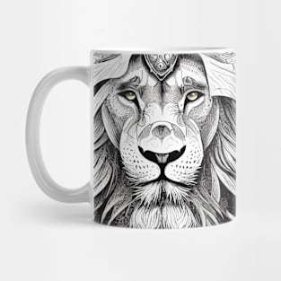 Lion King Wild Nature Illustration Line Epic Illustration Line Art Mug